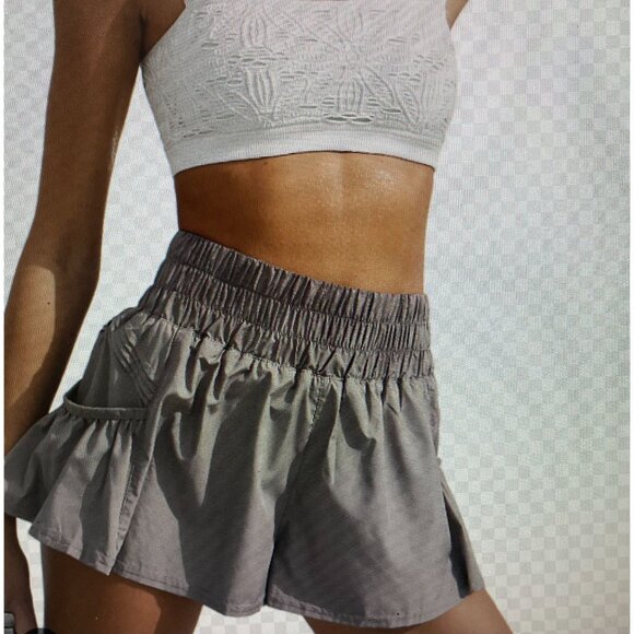 Free People FP Movement Get Your Flirt On Shorts Wide Waist Arctic Mist Gray M - Picture 1 of 16
